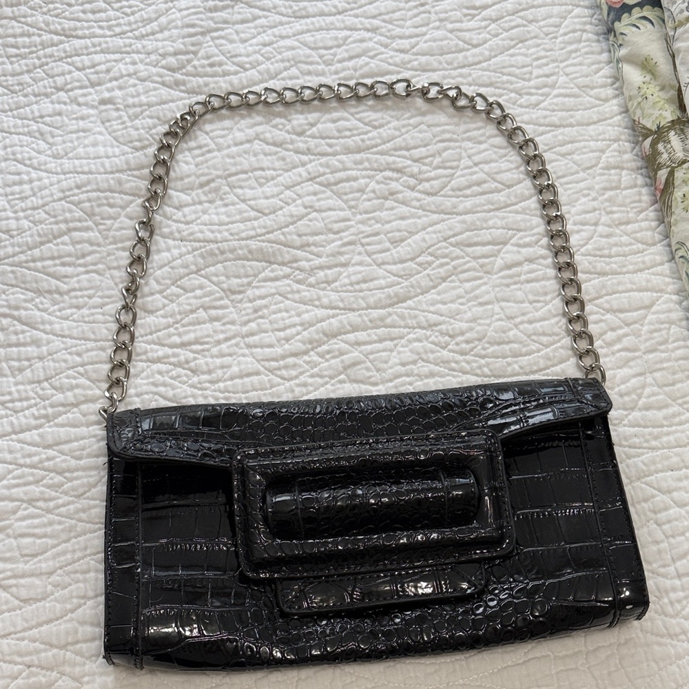 White House Black Market Black Croc-Embossed Clutch